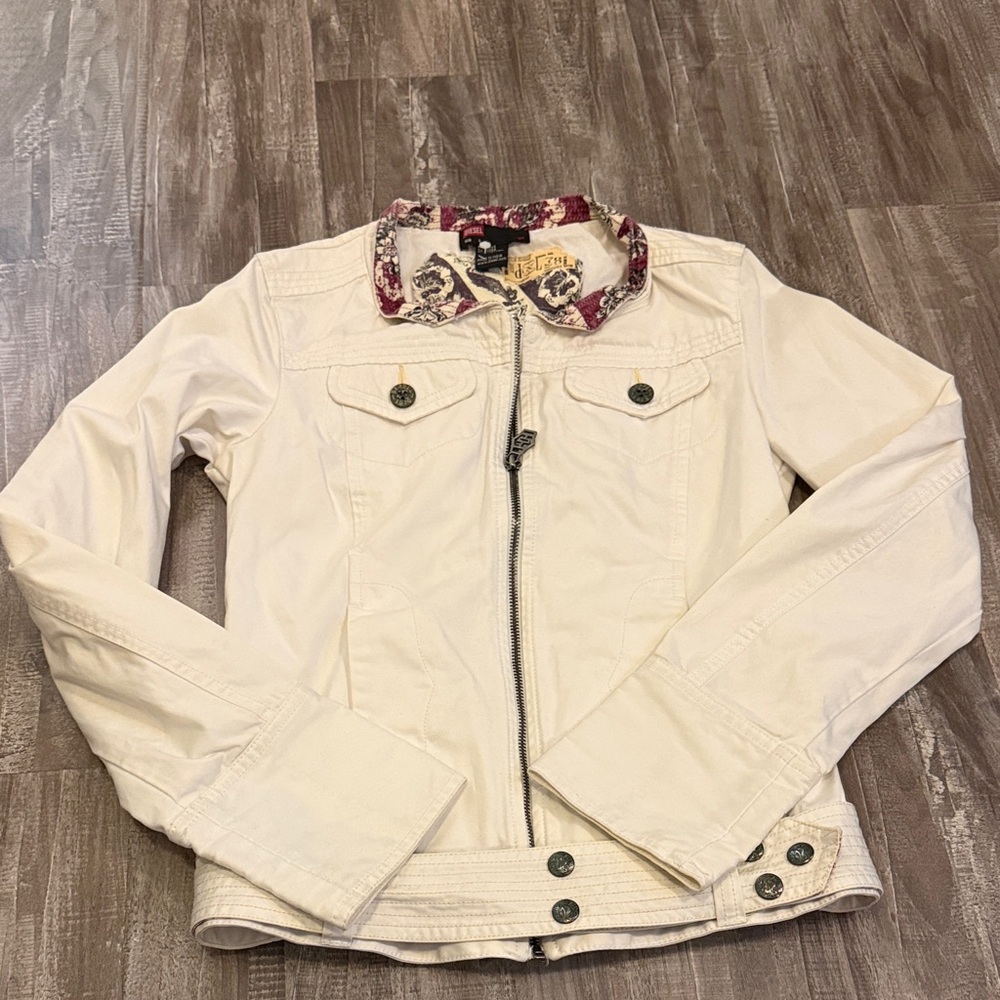 Women Diesel Cream Jacket with Floral Collar